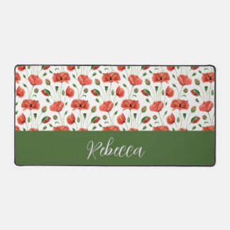 Red Poppy Watercolor Wildflower Monogram Name Desk Mat
