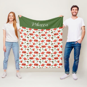 Red Poppy Watercolor Wildflower Name Fleece Blanket