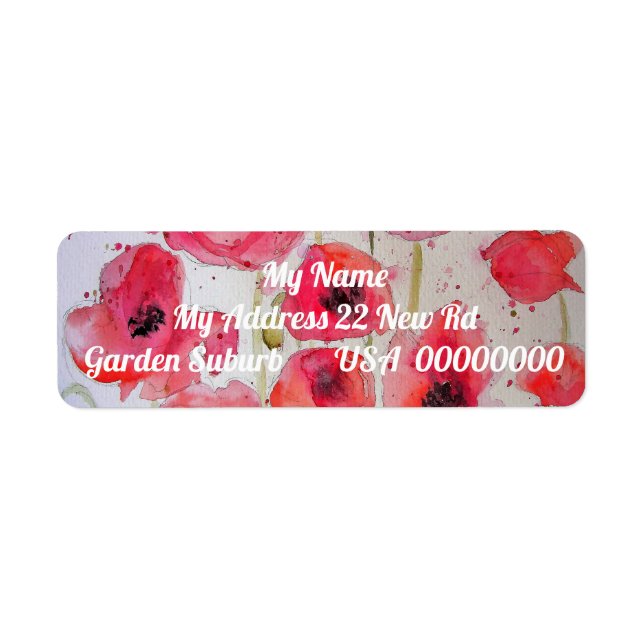 Red Poppy Watercolour Flower Return Address Labels (Front)