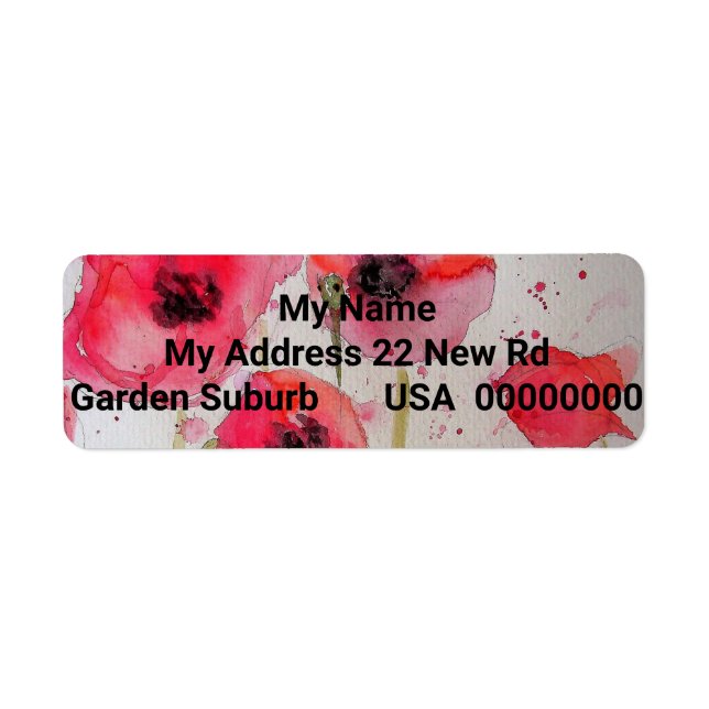 Red Poppy Watercolour Flower Return Address Labels (Front)