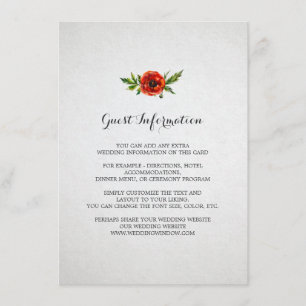 Red Poppy Wedding Insert Card