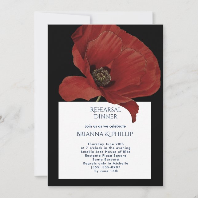Red Poppy Wedding Rehearsal Dinner Invitation (Front)