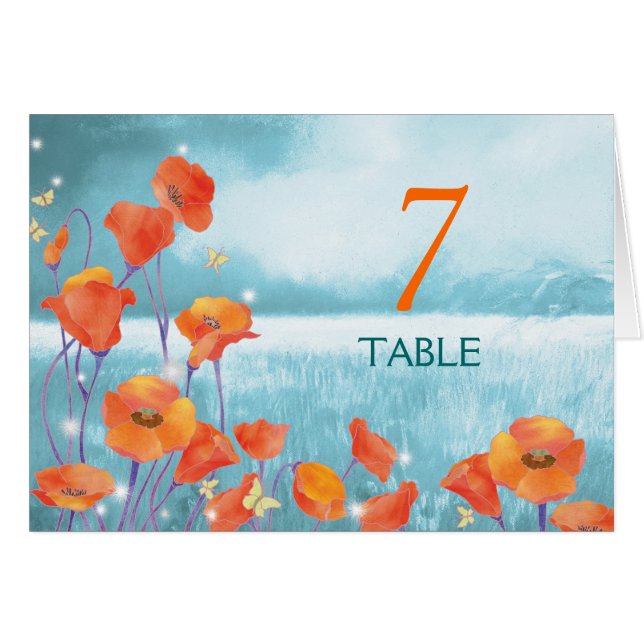 Red Poppy Wedding Table Numbers (Front Horizontal)