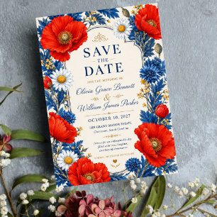 Red Poppy Wildflower Elegant Blue and Red Floral Acrylic Invitations