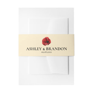 Red Poppy Wildflower Wedding Invitation Belly Band