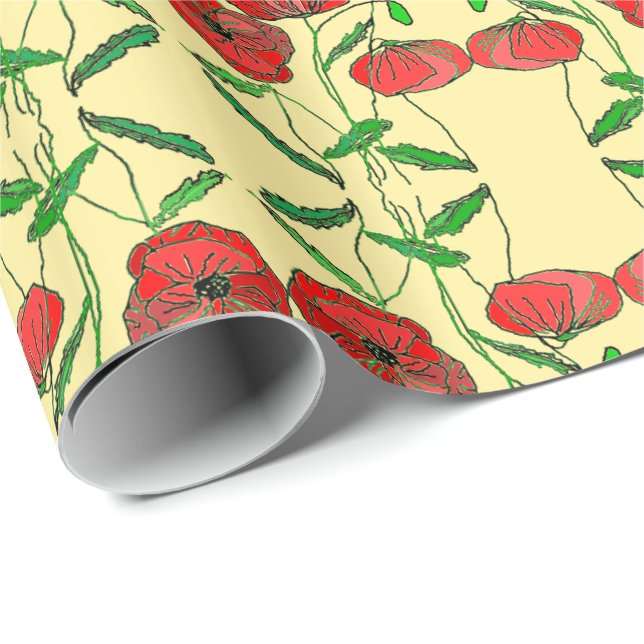 Red Poppy Wrapping Paper - Choose Colour (Roll Corner)