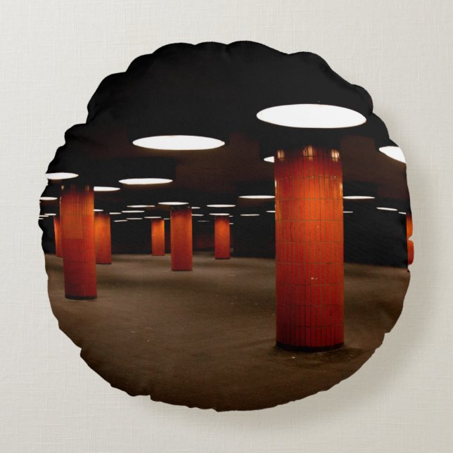 RED POST UNDER CEILING LIGHT AT NIGHT ROUND CUSHION (Front)