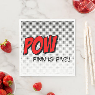 Red "Pow" Superhero Editable Comic Text Napkin