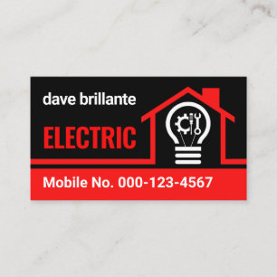 Red Power Line Electrical Bulb Business Card