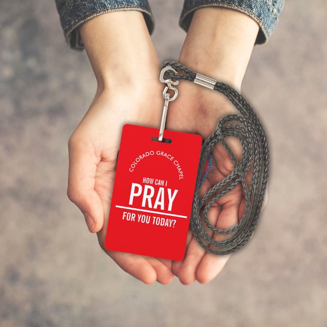 Red prayer church volunteers id badge (Creator Uploaded)
