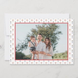 Red Preppy Christmas Garland Nutcracker 2 Photos Holiday Card