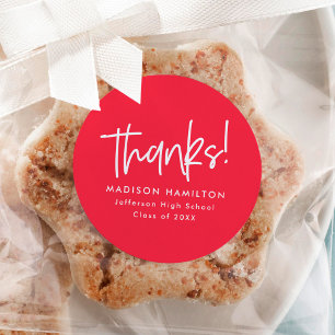 Red   Preppy Script Graduation Thank You Classic Round Sticker