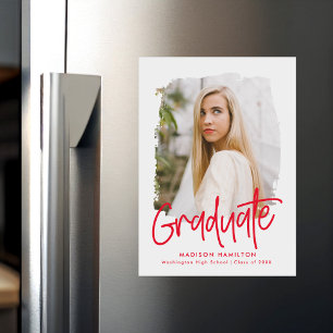 Red   Preppy Script Photo Graduation Announcement