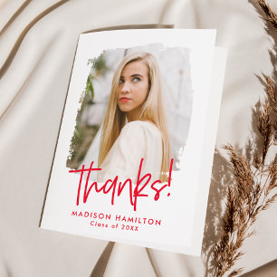 Red   Preppy Script Photo Graduation Thank You Card