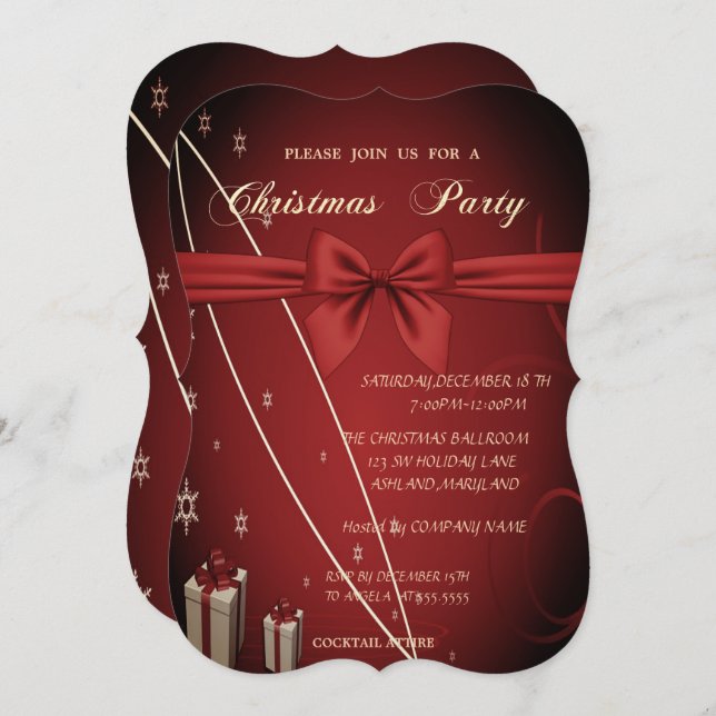 Red Presents,Bow Company Christmas Party Invitation (Front/Back)