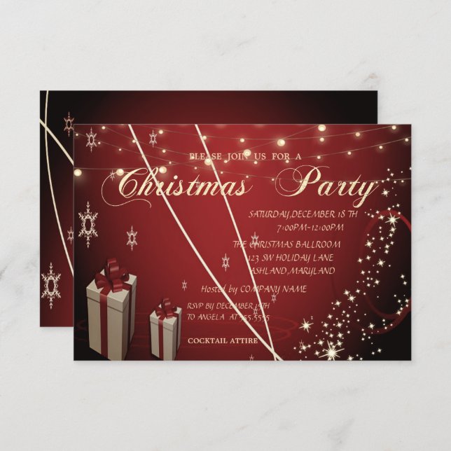 Red Presents,Bow,Confetti Company Christmas Party Invitation (Front/Back)