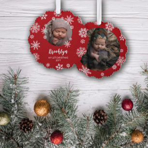 Red Pretty Snowflakes Baby's 1st Christmas Tree Decoration Card