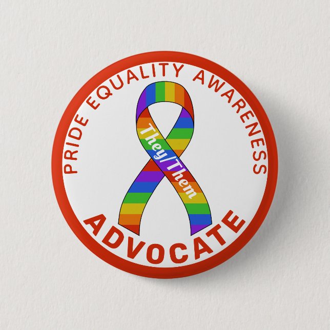 Red Pride Equality Awareness White Button (Front)