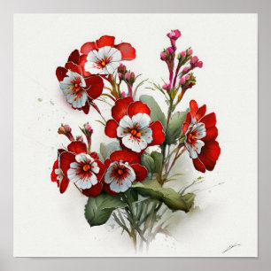 Red Primrose Flowers Art Print Poster