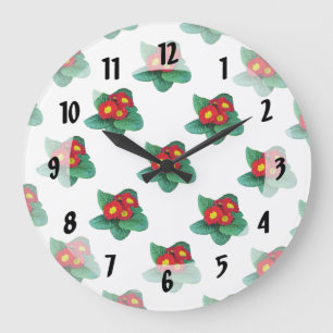Red Primroses Large Clock