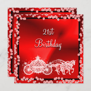 Red Princess Coach & Horses 21st Birthday Invitation