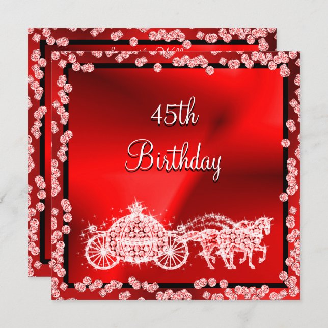 Red Princess Coach & Horses 45th Birthday Invitation (Front/Back)