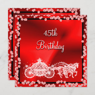 Red Princess Coach & Horses 45th Birthday Invitation