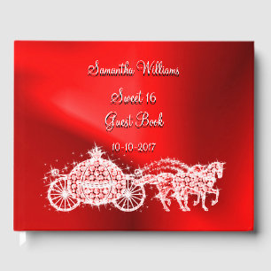 Red Princess Coach & Horses Sweet 16 Guest Book