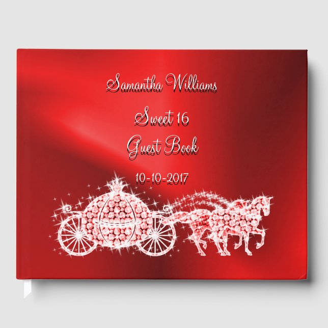 Red Princess Coach & Horses Sweet 16 Guest Book (Front)