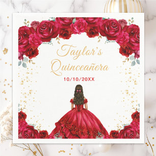 Red Princess Floral Quinceañera Napkin