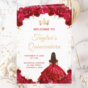 Red Princess Floral Quinceañera Program Programme
