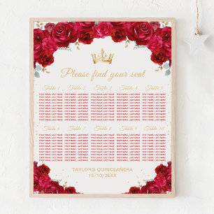 Red Princess Quinceañera 10 Table Seating Chart