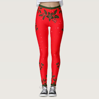 RED PRINTED HOLLY Leggings