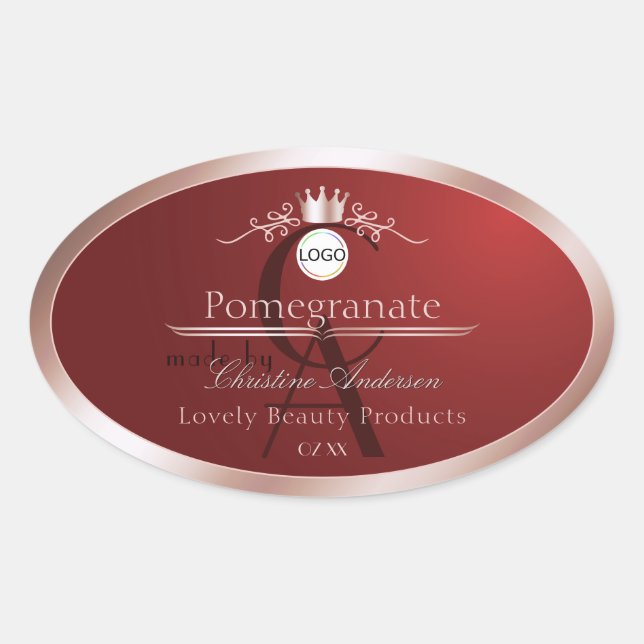 Red Product Label Rose Gold Frame Logo Monogram (Front)