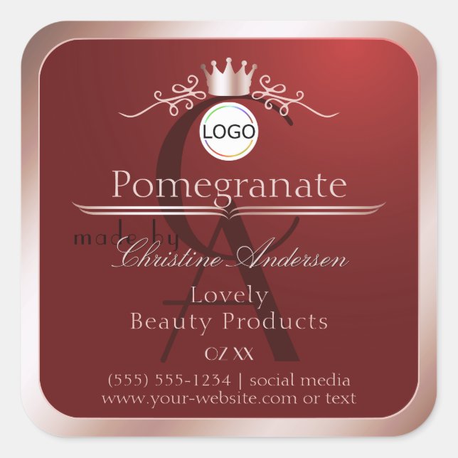 Red Product Label Rose Gold Frame Logo Monogram (Front)