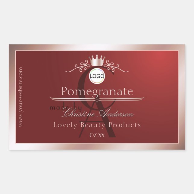 Red Product Label Rose Gold Frame Logo Monogram (Front)