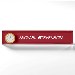 Red Professional Business Nameplate with Clock