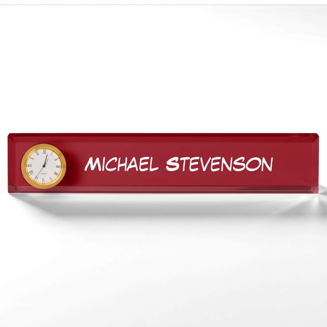 Red Professional Business Nameplate with Clock (Front)