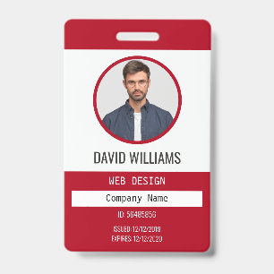Red Professional Employee Photo Company ID Badge