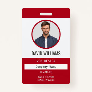 Red Professional Employee Photo Company ID Badge