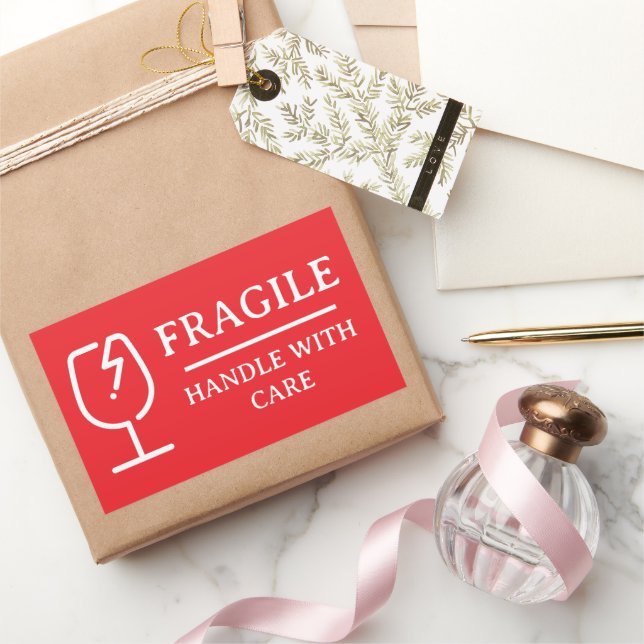 Red Professional Fragile Handle With Care Rectangular Sticker (Gifting)