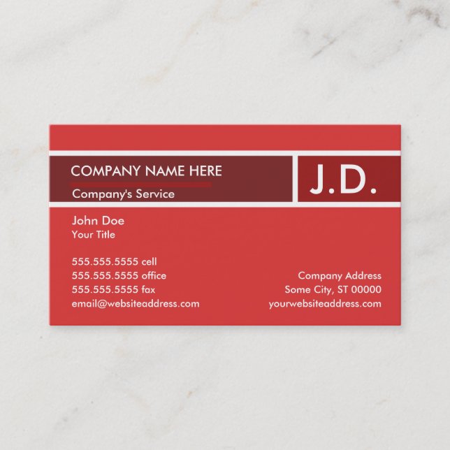 red professional initials business card (Front)