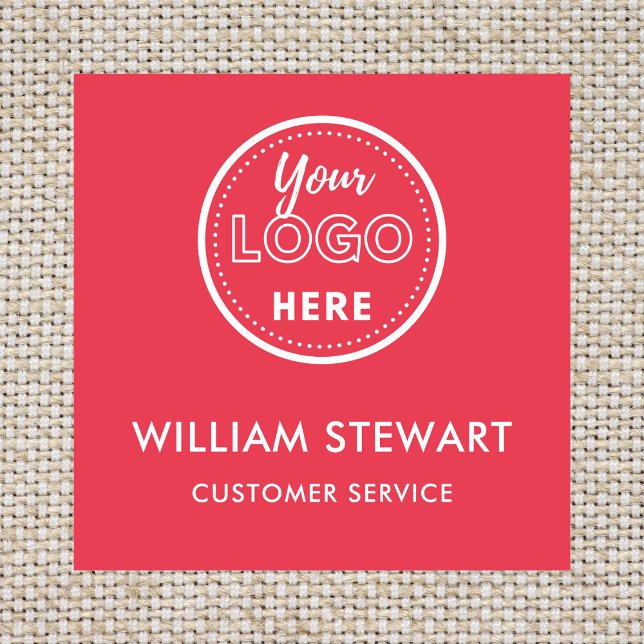 Red Professional Logo Square Employee Staff Name Tag (Creator Uploaded)