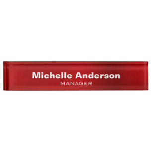 Red Professional Manager Modern Plain Nameplate