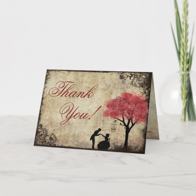 Red Proposal Vintage Thank You Card (Front)