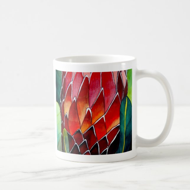 Red Protea flower original watercolour art Coffee Mug (Right)