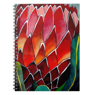 Red Protea flower original watercolour art Spiral Notebook