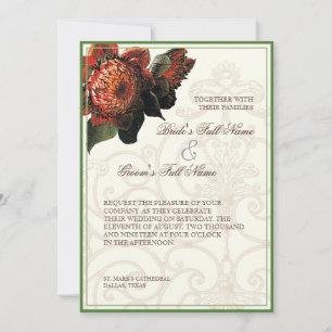 Red Protea Hummingbirds - Floral Wedding Invitation