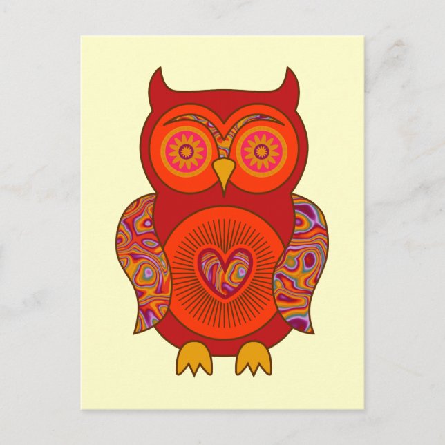Red Psychedelic Owl Postcard (Front)