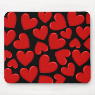 Red Puffy Hearts Mouse Pad